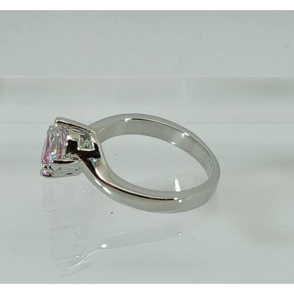 Vintage Size 9 Ring Pink Sim Diamond CZ Silver Tone White Gold GP Engagement NOS - Picture 4 of 9